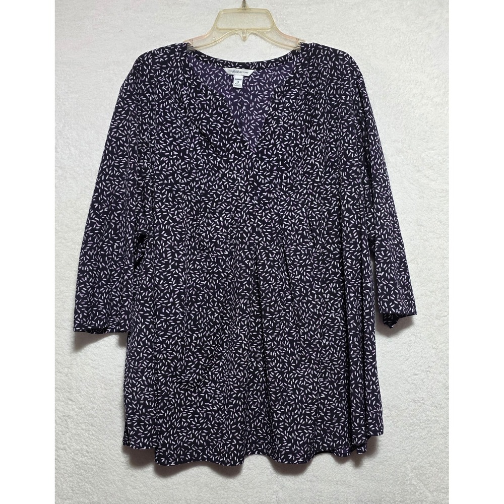 Croft & Barrow Woman 3X Purple White Abstract Dash V-Neck 3/4 Sleeve Tunic Top